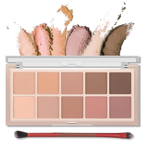 Erinde 10 Farben Glitter Lidschatten Palette, Matte Cream Eyeshadow Palette, Natürlich Nude Lidschattenpalette, Highly Pigmented & Wasserfest Koreanische Augen Makeup Set mit Pinsel for Thanksgiving von Erinde