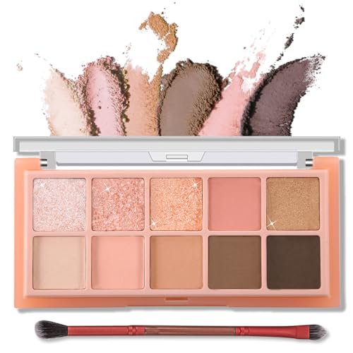 Erinde 10 Farben Glitter Lidschatten Palette, Matte Cream Eyeshadow Palette, Natürlich Nude Lidschattenpalette, Highly Pigmented & Wasserfest Koreanische Augen Makeup Set mit Pinsel for Thanksgiving von Erinde