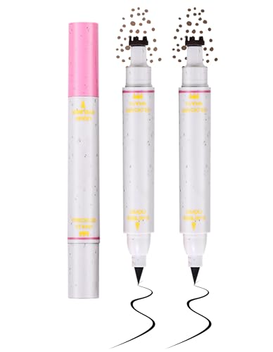 Erinde 2 in 1 Dual Ended Sommersprossen Stempel & Schwarzen Eyeliner, Wasserfester und Langlebig Freckle Stamp, Natürliche Flüssiger Realistischer Freckle Tattoo Stift, Sonnengeküssten Makeup #02+#03 von Erinde