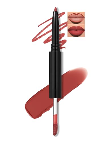 Erinde 2-in-1 Lipgloss & Lipliner, Doppelterkopf Liquid Texture Lippenstift, Matte Colour Lip Glaze, Long Lasting Non-Stick Lip Liner, Waterproof Lippenkonturenstift von Erinde