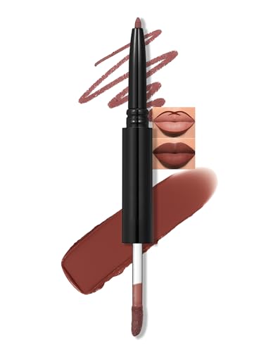 Erinde 2-in-1 Lipgloss & Lipliner, Doppelterkopf Liquid Texture Lippenstift, Matte Colour Lip Glaze, Long Lasting Non-Stick Lip Liner, Waterproof Lippenkonturenstift von Erinde