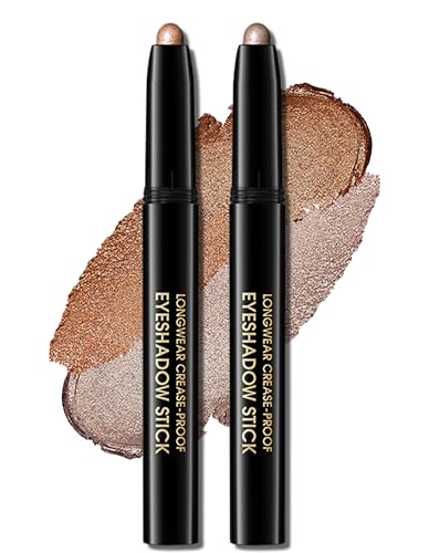 Erinde 2Pcs Glitzer Lidschatten Stift, Glitter Eyeshadow Stick Wasserfest & Langanhaltend, Creme Shimmer Crayon Eyeliner, Metallic Shimmer Augen Makeup Pen #01 + # 09 Shimmer von Erinde
