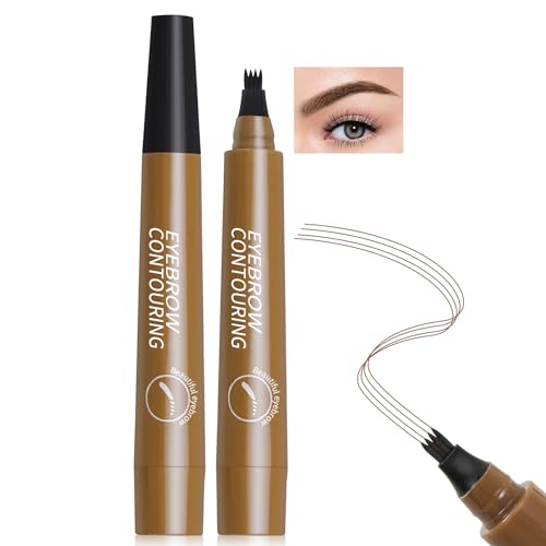 Erinde 2Pcs Wasserfest 3D Augenbrauenstift, Microblading Augenbrauen-Stift Härchenzeichnung mit 4 Micro-Fork, Tattoo Magischer Eyebrow Pencil, Wischfest Langanhaltenden Eye Makeup (Hell Braun) von Erinde