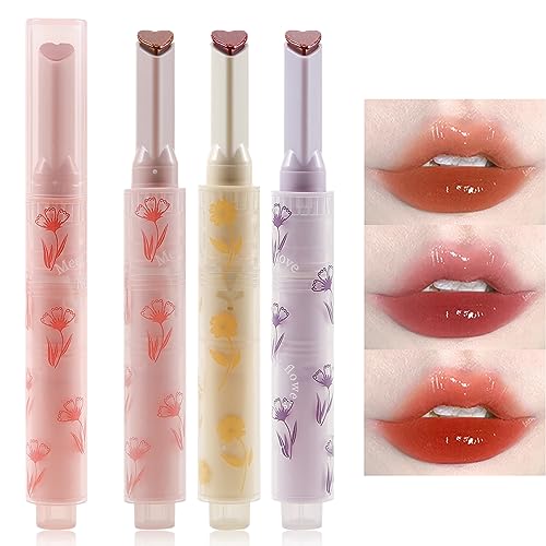 Erinde 3 Colors Jelly Lipstick, Tinted Glasting Melting Balm, Heart Shape Lip Gloss Lip Stain, Long Lasting Moisturizing, High Pigmented, Plumping Lip Makeup 01# 02# 03# von Erinde