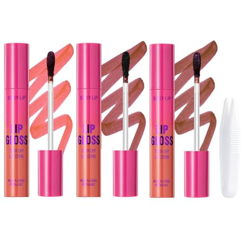 Erinde 3 Pcs Peel Off Lip Tint Set, Waterproof and Long Lasting Lipliner Tattoo, Non-Stick Cup Lip Tint Matte Finish, Natürlicher Lipliner, Intensiv Pigmentiert, Abwischfest, mit Mini Pinzette von Erinde