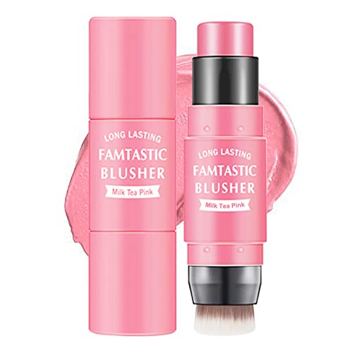 Erinde 3 in 1 Creamy Blush Stick mit Pinsel - Für Wangen, Lippen und Lidschatten - Feuchtigkeitsspendende Formel zum Einfachen Auftragen (01#Milk Tea Pink) von Erinde