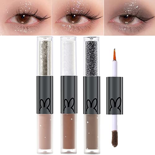 Erinde Double-Sided Liquid Eyeshadow, Liquid Glitter Eyeliner & Matte Cream Eyeshadow 2 in 1, Flüssiger Glitzer Augen Makeup Kosmetik Set, Schnelltrocknende Highlight Mascara Lidschatten von Erinde