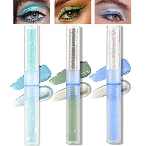 Erinde Double-Sided Liquid Eyeshadow, Liquid Glitter Eyeliner & Matte Cream Eyeshadow 2 in 1, Flüssiger Glitzer Augen Makeup Kosmetik Set, Schnelltrocknende Highlight Mascara Lidschatten von Erinde