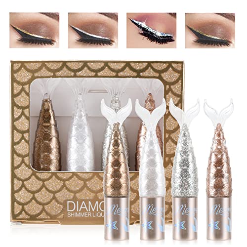 Erinde 4 Colors Liquid Glitter Eyeliner Set, Metallic Shimmer Colorful Eyeshadow, Silver Gold Diamond Eye Liner Stick, Long Lasting Glow Eyeliner Eye Shadow, Ideal Christmas Makeup Gift von Erinde