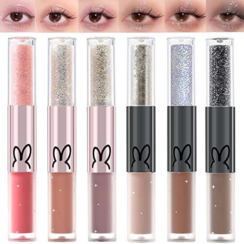 Erinde Double-Sided Liquid Eyeshadow, Liquid Glitter Eyeliner & Matte Cream Eyeshadow 2 in 1, Flüssiger Glitzer Augen Makeup Kosmetik Set, Schnelltrocknende Highlight Mascara Lidschatten von Erinde