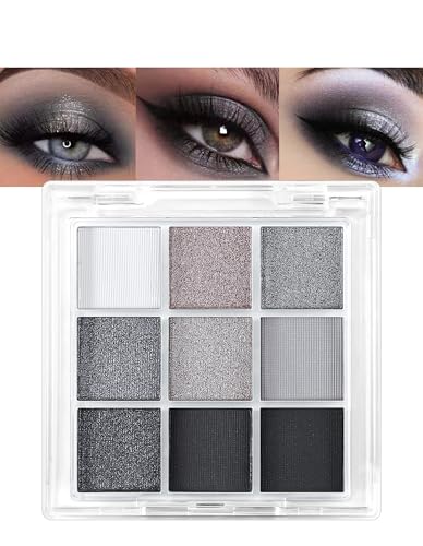 Erinde Schwarz Silber Lidschatten Palette - 9 Farben, Matt & Glitzer Cream Eyeshadow Palette, Glitter Metallic Smoky Eyeshadow Palette, Long Lasting Wasserfest Augen Makeup #10 von Erinde