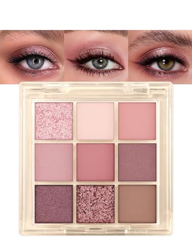 Erinde Lidschatten Palette Matt & Glitter - 9 Farben, Langanhaltende Wasserfest Eyeshadow Palette, Lila Metallic Glitzer Lidscahtten, Cream Long Lasting Shimmer Eyeshadow von Erinde