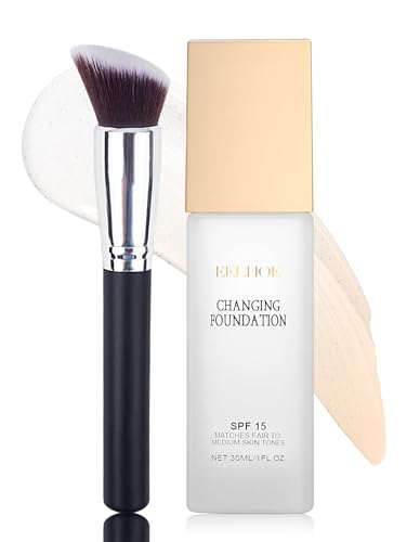 Erinde Foundation Color Changing, Farbwechselnde Foundation für Reife Haut, Concealer Foundation Make-up, Feuchtigkeitsspendende Flüssige Gesichts Make-up, Cream Foundation 30ML & 1 Brush von Erinde