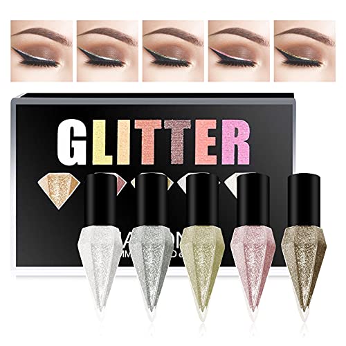 Erinde Glitter Eyeliner, Liquid Glitzer Eyeliner Set, Silber Gold Metallic Diamond Glitter Augen Make-up-Kit Langlebige Luminous Shimmer Lidschattenstift Flüssigkeit von Erinde