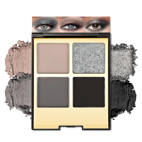 Erinde Lidschatten Palette 4 Farben, Matt & Glitzer Eyeshadow Palette, Schwarz Waterproof Langanhaltende Lidchattenpalette, Highly Pigmented Augen Make-up Palette von Erinde