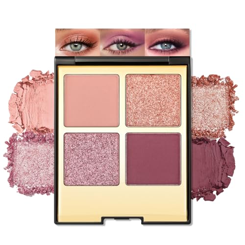 Erinde Lidschatten Palette 4 Farben, Matt & Glitzer Eyeshadow Palette, Waterproof Langanhaltende Lidchattenpalette, Highly Pigmented Augen Make-up Palette von Erinde