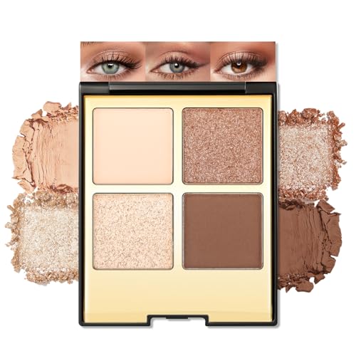 Erinde Lidschatten Palette 4 Farben, Matt & Glitzer Eyeshadow Palette, Waterproof Langanhaltende Lidchattenpalette, Highly Pigmented Augen Make-up Palette von Erinde