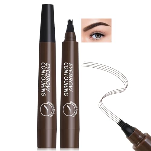 Erinde 2Pcs Wasserfest 3D Augenbrauenstift, Microblading Augenbrauen-Stift Härchenzeichnung mit 4 Micro-Fork, Tattoo Magischer Eyebrow Pencil, Wischfest Langanhaltenden Eye Makeup (Dunkel Braun) von Erinde