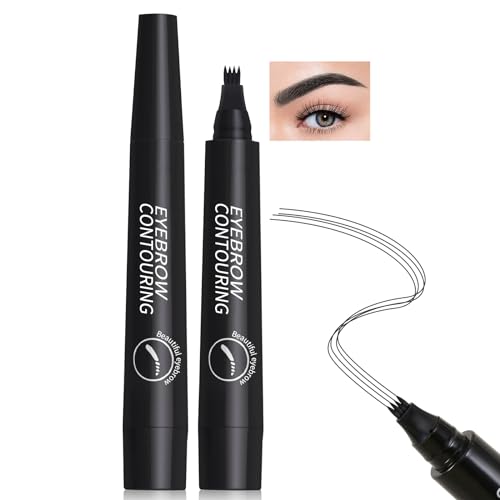 Erinde 2Pcs Wasserfest 3D Augenbrauenstift, Microblading Augenbrauen-Stift Härchenzeichnung mit 4 Micro-Fork, Tattoo Magischer Eyebrow Pencil, Wischfest Langanhaltenden Eye Makeup (Schwarz) von Erinde