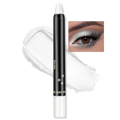 Erinde Weißer Glitzer Lidschatten Stift, Wasserfest & Langanhaltend White Eyeshadow Stick, Perlglanz Creme Crayon Eyeliner, Hochpigment Metallic Shimmer Augen Makeup Pen von Erinde