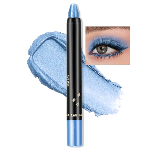 Erinde Blau Glitzer Lidschatten Stift, Wasserfest & Langanhaltend Blue Eyeshadow Stick, Perlglanz Creme Crayon Eyeliner, Hochpigment Metallic Shimmer Augen Makeup Pen von Erinde