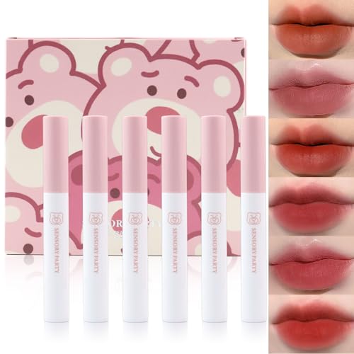 Erinde 6 Pcs Liquid Lippenstift Set, Red Velvet Matt Lipgloss Set, Korean Long Lasting Lip Gloss, Nude Waterproof Lipstick, High Pigmented & Antihaft-Tasse Korean Make up für Frauen von Erinde