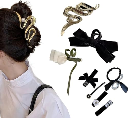 Erinnerda verschiedene Größen Große Haarklammer Haarschmuck mit Perlen rutschfeste Haar-Accessoires-Set für Damen Klassische Haarspange Pack für dickes Haar Frauen Haarschmuck, 8er Pack-E5 von Erinnerda