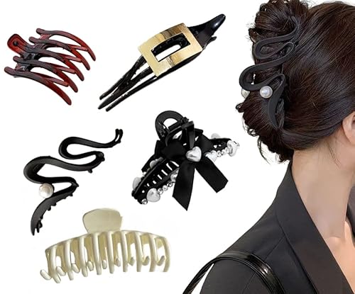 Erinnerda Große Haarklammer exquisiter Haarschmuck rutschfeste Haarklammern Haar-Accessoires-Set für Damen Klassische Haarspange Pack für dickes Haar, 5er Pack-A6 von Erinnerda