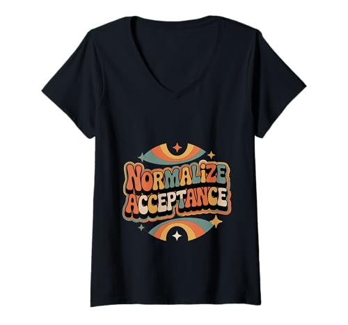 Damen Normalize Acceptance Einschlussnachricht positiv - T-Shirt mit V-Ausschnitt Damen Normalize Acceptance Einschlussnachricht positiv - T-Shirt mit V-Ausschnitt von Erinnerung der sozialen Güte Inklusion