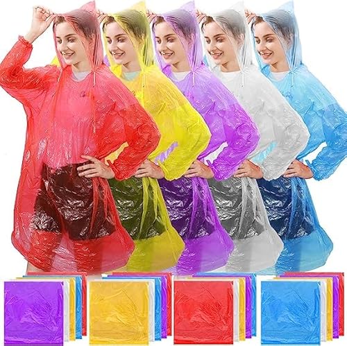 Erinnmy 20 Stück Regenponcho mit Kapuze,Regenponcho Einweg Erwachsene Wasserdicht,Einweg-Notfallponchos für Outdoor Camping Stadion Festivals Konzert Angeln Wandern von Erinnmy