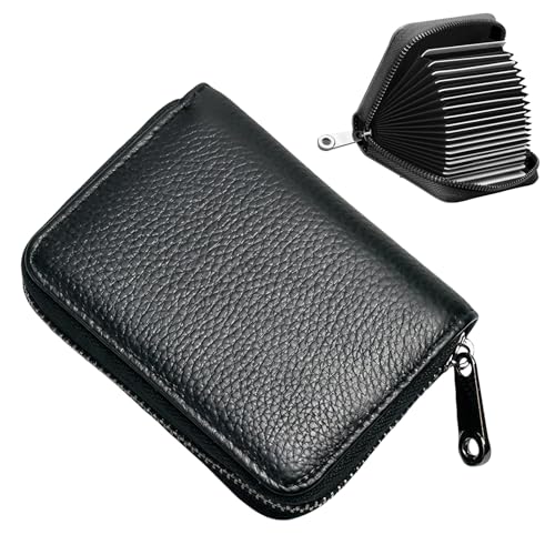 Erioscar 20 Kartenfächer Kreditkartenetui Leder Akkordeon Kartenetui Kleine Geldbörse für Damen oder Herren mit Reißverschluss von Erioscar