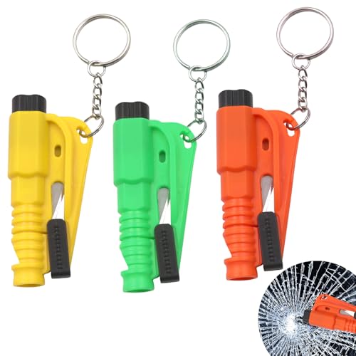 Erioscar 3 Pcs Notfall-Schlüsselanhänger-Auto-Fluchtwerkzeug, Auto-Sicherheitsgurtschneider 3 in 1, Gurtschneider Notfallhammer, Fensterbrecher, Gürtelschneider, Notfallpfeife-Orange,Grün,Gelb Erioscar 3 Pcs Notfall-Schlüsselanhänger-Auto-Fluchtwerkzeug, Auto-Sicherheitsgurtschneider 3 in 1, Gurtschneider Notfallhammer, Fensterbrecher, Gürtelschneider, Notfallpfeife-Orange,Grün,Gelb von Erioscar