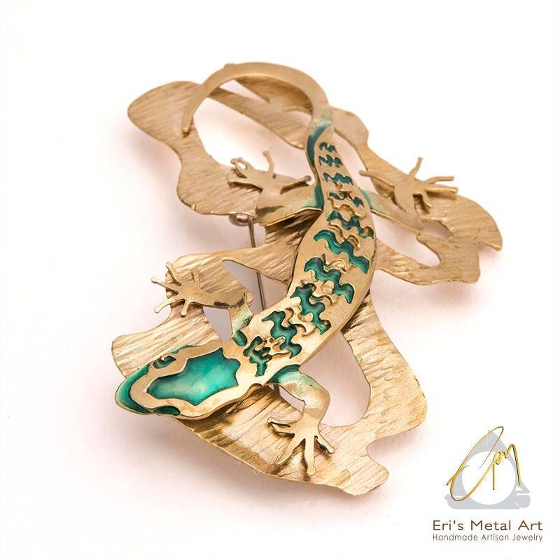 Handgefertigte Eidechsen Brosche, Grün Blaue Emaille Schmuck, Geschenk Für Frauen, Frauen von ErisMetalArt
