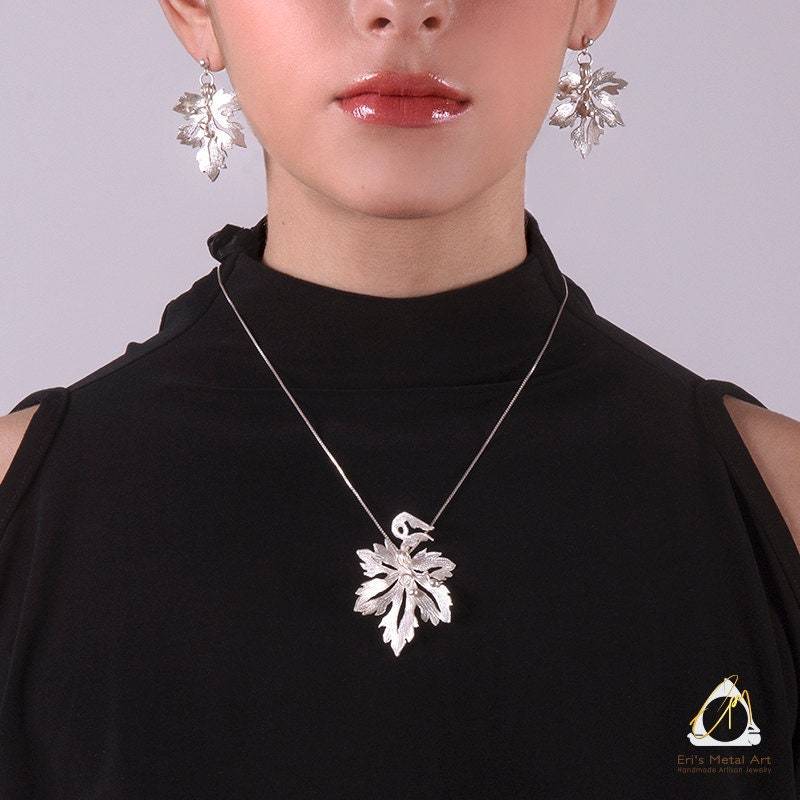 Handgefertigte Rebe Blatt Silber Anhänger, Herbst/Herbst Hochzeit, Braut-Party-Geschenk, Natur Schmuck, Schmuck-Geschenk Für Frauen von ErisMetalArt