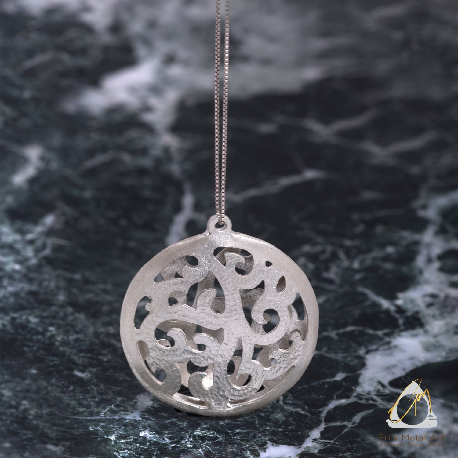 Handgefertigte Silber Filigrane Anhänger, Doppelseitige Natur Schmuck, Geformte Metall Kunst Wasser Schmuck Geschenk Frauen von ErisMetalArt