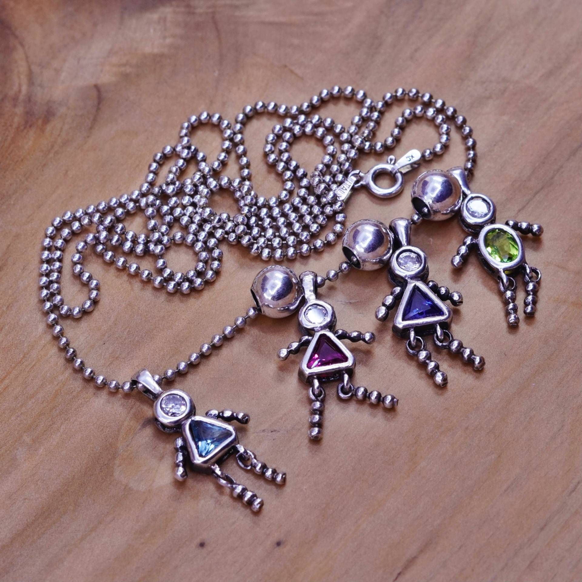 30", Vintage Sterling Silber Handarbeit Halskette, 925 Perlenkette Mit Geburtsstein Mädchen Anhänger, Gestempelt Italien von ErisSilver