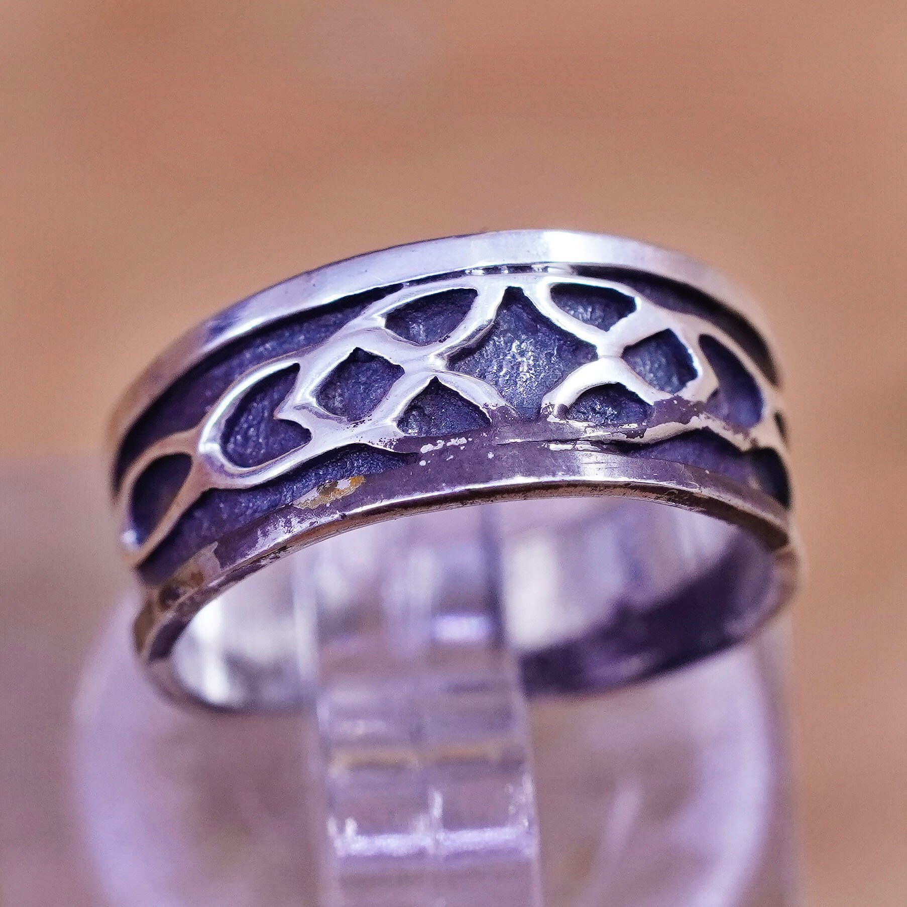 Größe 2, 25, Vintage Sterling Silber Handgemachter Ring, 925 Strukturiertes Band, Offenes Ende, Gestempelt von ErisSilver