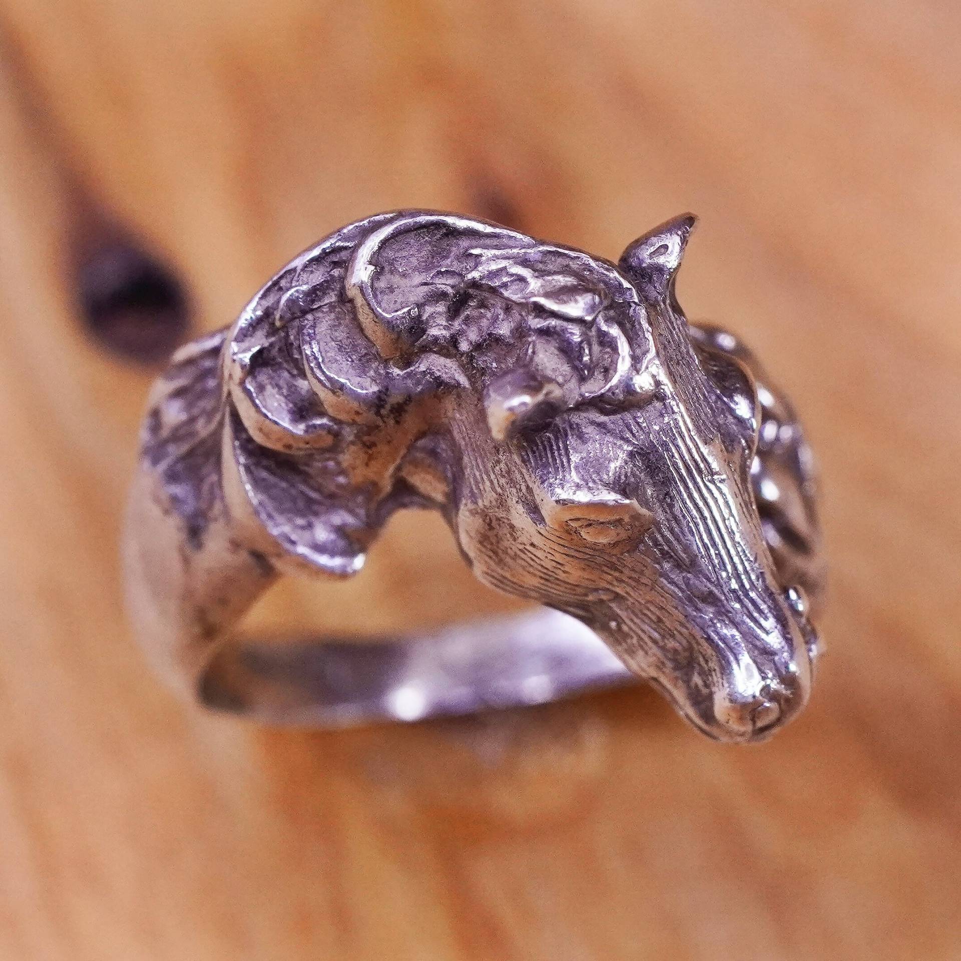 Größe 4, 5, Vintage Gorham Sterling Silber Handarbeit Ring, 925 Pferde Portrait Gestempelt von ErisSilver