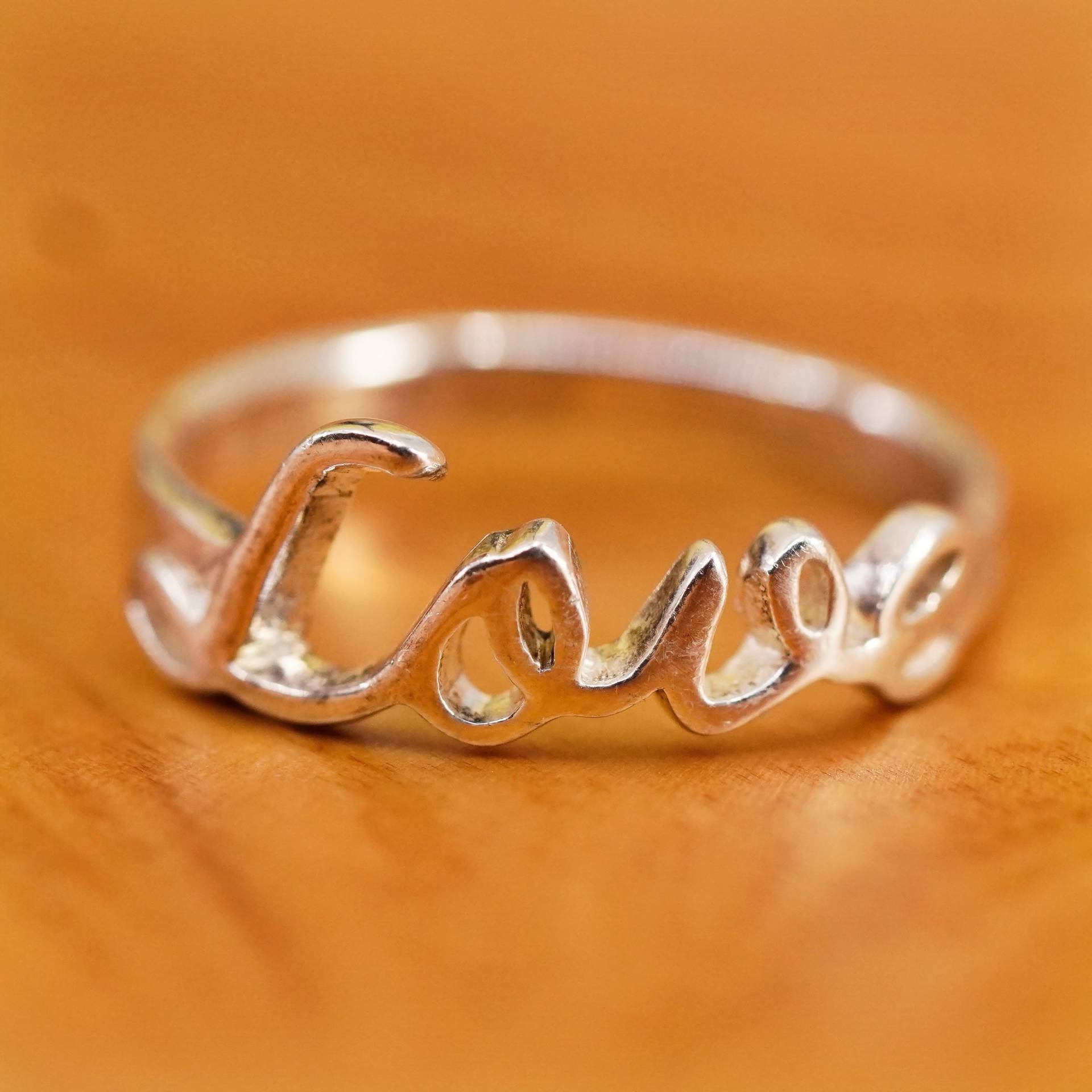 Größe 6, Vintage Sterling Silber Ring, 925 Wort Buchstabe "Love" Band, Gestempelt von ErisSilver