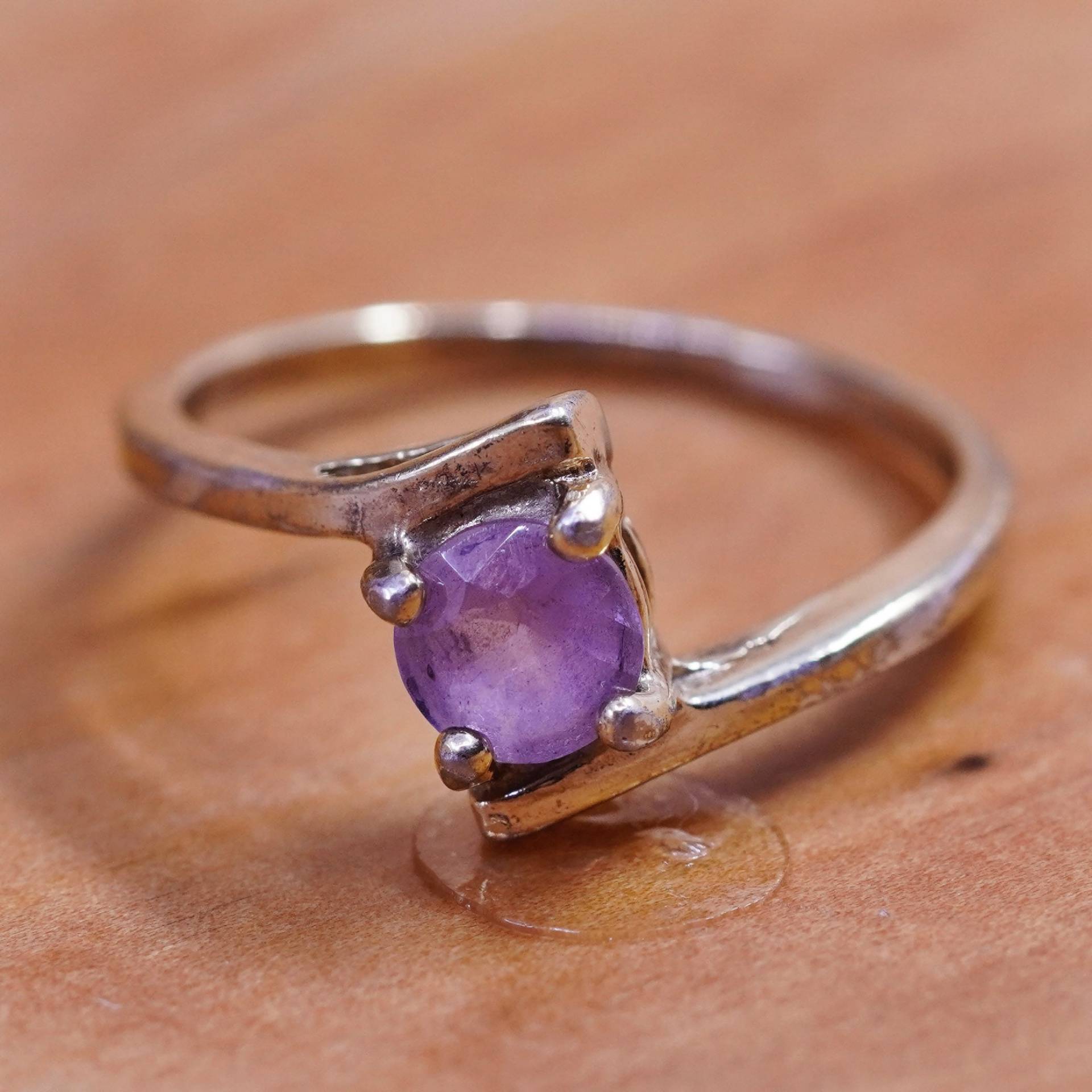 Größe 7, Vintage Vermeil Gold Über Sterling Silber Handgemachter Ring, 925 Band Mit Amethyst, Gestempelt von ErisSilver