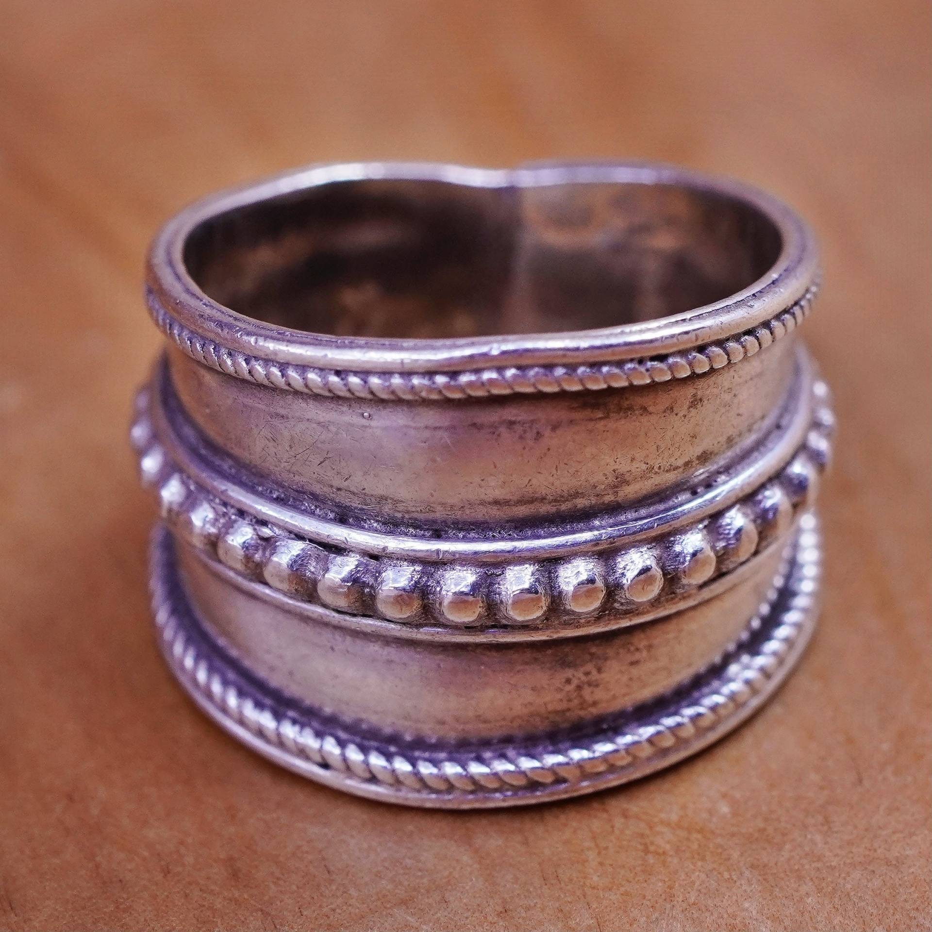 Größe 8, Vintage Sterling Silber Handgemachter Ring, 925 Band Mit Seilkabel Rund, Gestempelt von ErisSilver