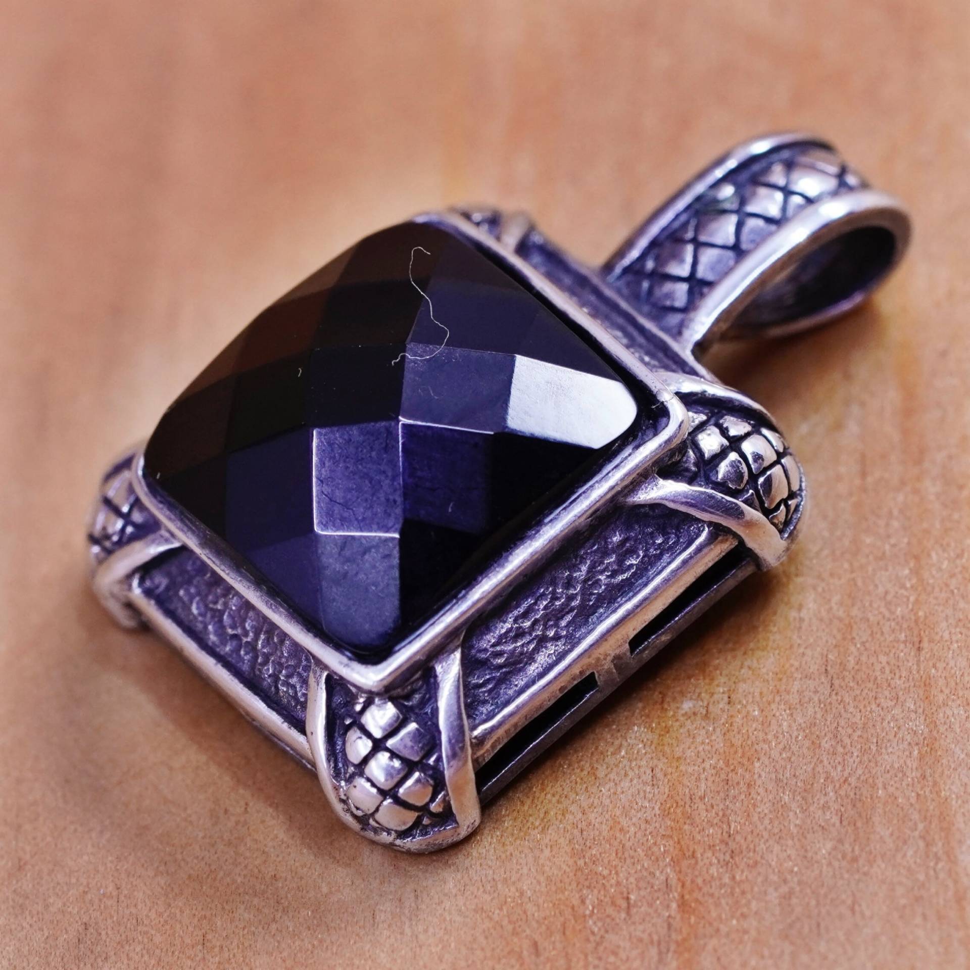 Vintage Cfj Sterling 925 Silber Handarbeit Anhänger Mit Obsidian, Gestempelt von ErisSilver