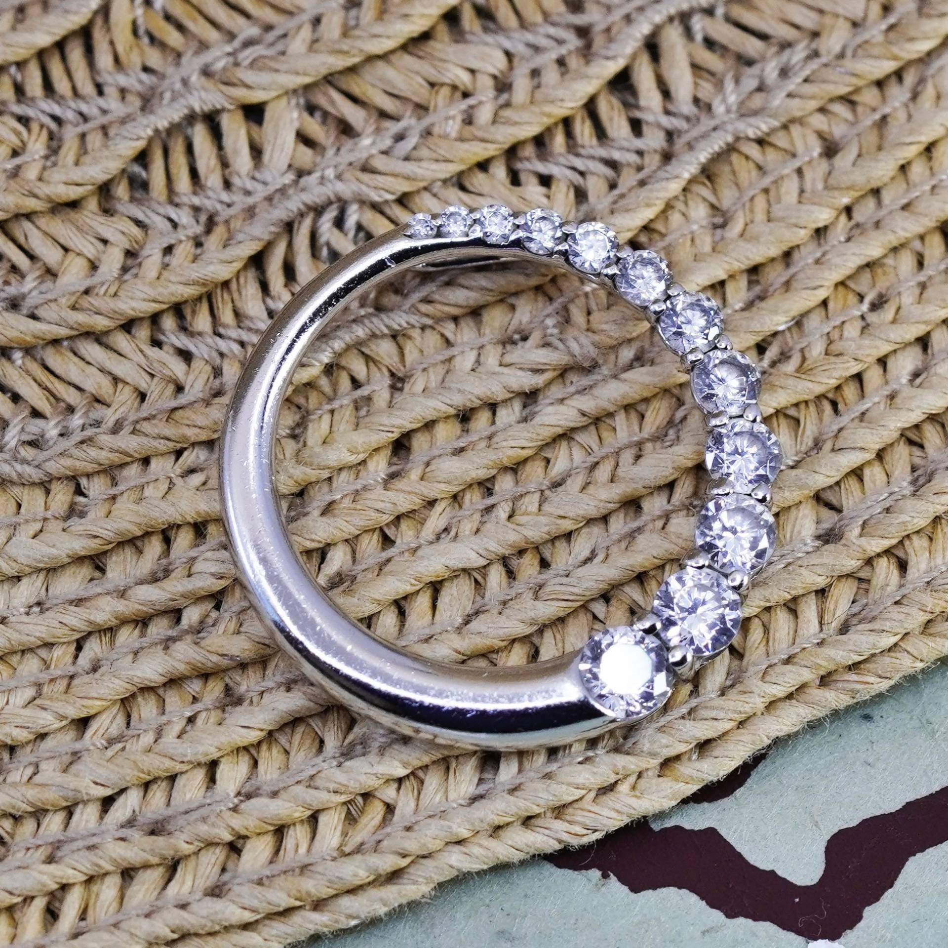 Vintage Moderner Sterling Silber Anhänger, 925 Kreis Mit Cz, Gestempelt von ErisSilver