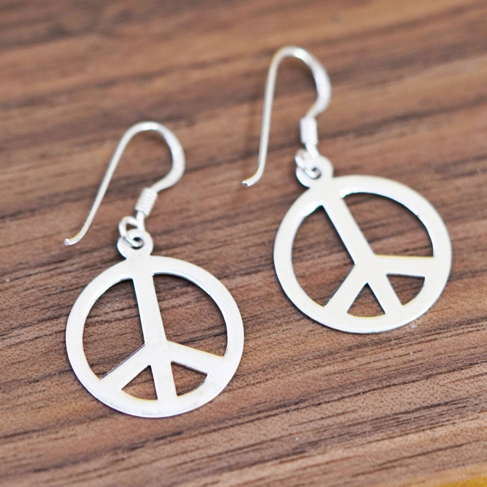 Vintage Sterling 925 Silber Handgemachte Ohrringe, Peace Zeichen Cnd, Gestempelt von ErisSilver