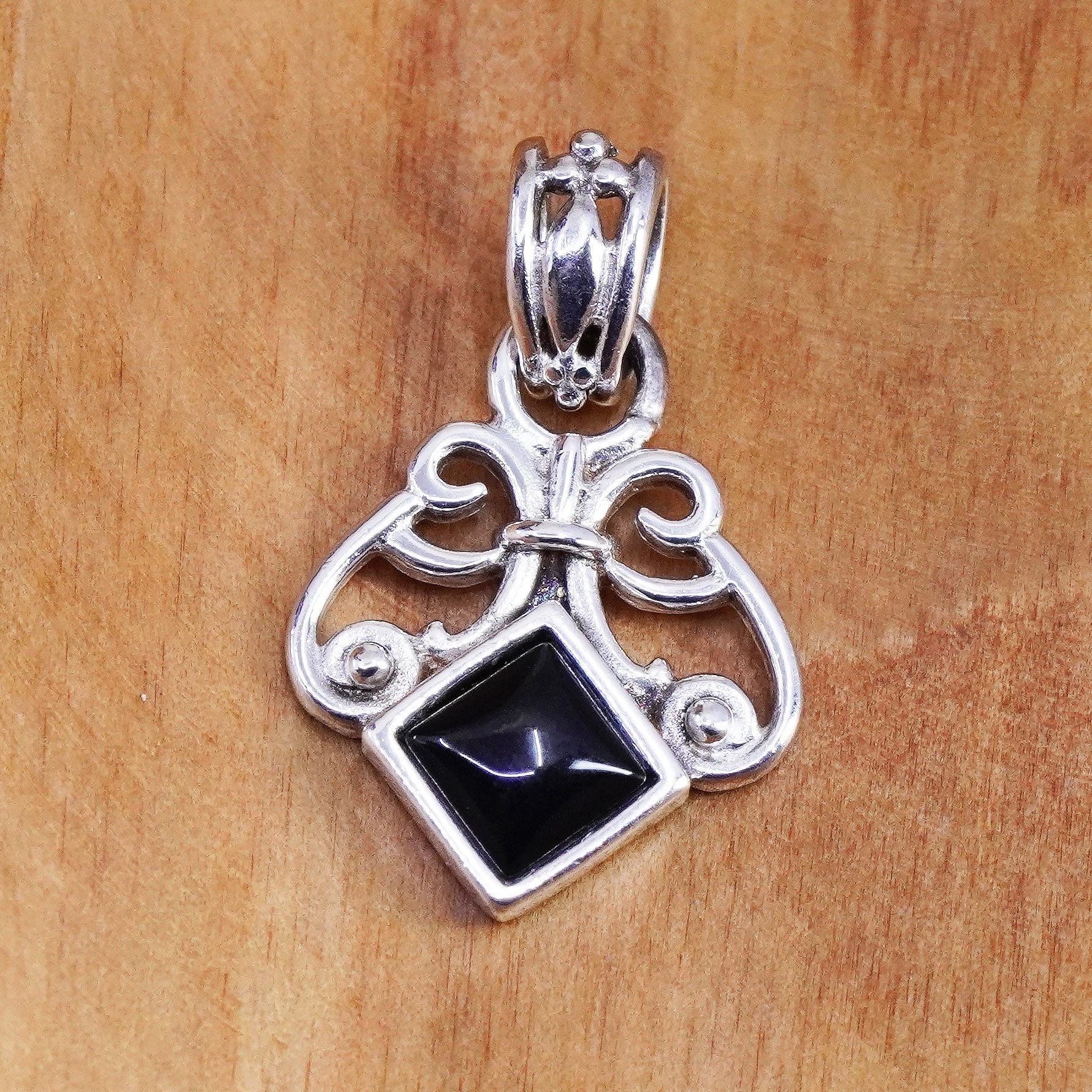 Vintage Sterling 925 Silber Handgemachter Filigraner Anhänger Mit Obsidian, Gestempelt Rj von ErisSilver