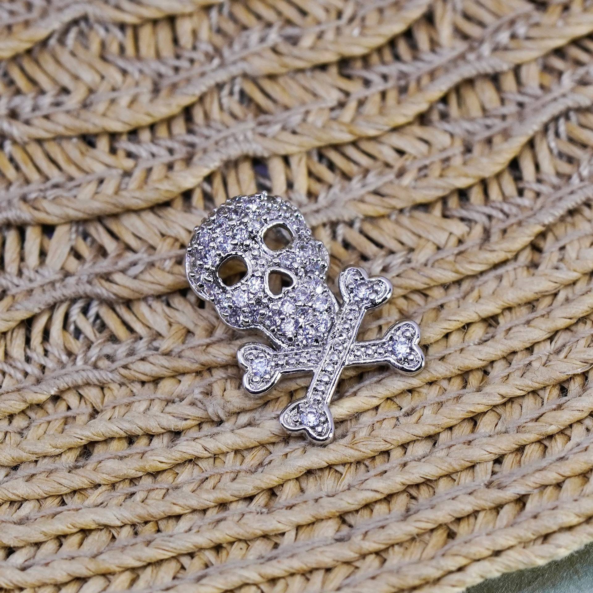 Vintage Sterling Silber Anhänger, 925 Totenkopf Mit Cluster Cz, Gestempelt von ErisSilver