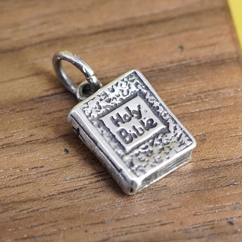 Vintage Sterling Silber Handarbeit Anhänger, 925 Heilige Bibel Geprüft von ErisSilver