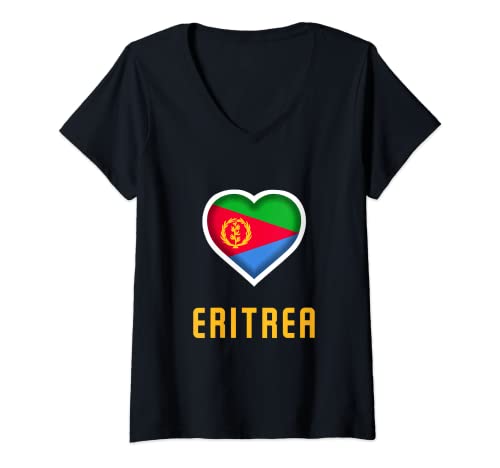 Damen Eritrea, Flagge von Eritrea, Eritrea-Flagge. T-Shirt mit V-Ausschnitt von Eritrea,Eritrea Flag,Flag of Eritrea.
