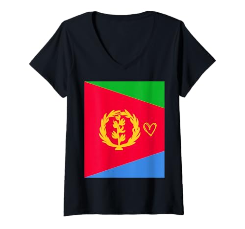 Damen Eritrea-Flagge, Eritreisches Herz, stolz, Nationalfeiertag T-Shirt mit V-Ausschnitt Damen Eritrea-Flagge, Eritreisches Herz, stolz, Nationalfeiertag T-Shirt mit V-Ausschnitt von Eritrea Flag Eritrean National Day Gifts Idea