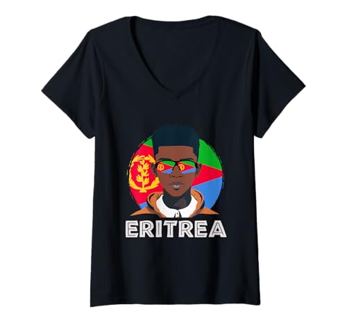 Damen Eritrea, Eritreische Flagge, Eritrea Boy, African Boy, Eritrean T-Shirt mit V-Ausschnitt von Eritrea Flag Gifts for Eritrean Teens & Boys